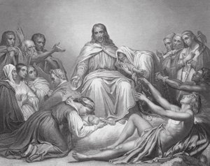 Christus de Trooster, Lucas, Hoofdstuk IV, verzen 16, 21 (gravure) door Ary (after) Scheffer