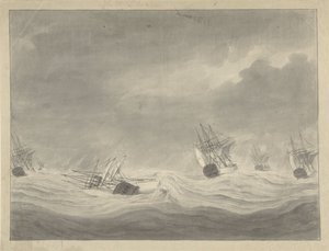 Het vergaan van het schip De Unie onder kapitein Graaf van Welderen op de Noordzee, 19 oktober 1782