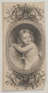 Bankbiljetmotief: een kinderportret en twee ovale patronen omgeven door een bloemenrand door Asher Brown Durand.