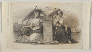 Bankbiljet vignet met vrouwelijke figuren die Vrijheid en Gerechtigheid vertegenwoordigen, ca. 1824-37 door Asher Brown Durand.
