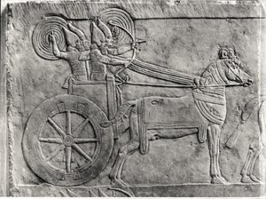 Fragment van een reliëf met het Assyrische leger in gevecht, van het Paleis van Ashurbanipal in Nineveh