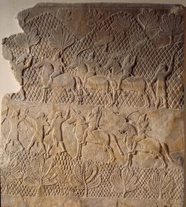 Slagveldscène (laag reliëf van het paleis van Assurbanipal) door Assyrian