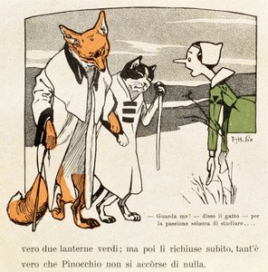 Pinokkio ontmoet kat en vos