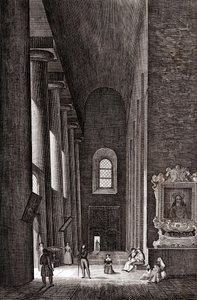 Zijbeuk van de kathedraal van Nativita di Maria Santissima in Syracuse, Sicilië, Italië, kopergravure door Attilio Zuccagni Orlandini