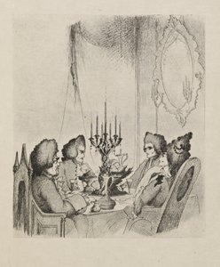 Een scène uit "Madame Lescaut" uit een boek met vijftig tekeningen
