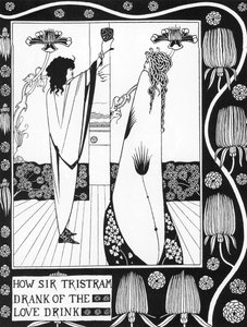 Arthurlegende: Tristan drinkt de liefdesdrank Gravure in 