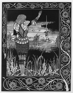 Hoe Sir Bedivere het Zwaard Excalibur in het Water Gooide, een illustratie uit 
