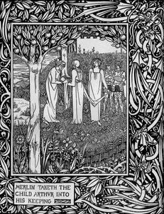 Merlijn Neemt het Kind Arthur in Zijn Hoede, ca. 1893 door Aubrey Beardsley