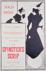 Poster die The Spinsters Scrip adverteert, samengesteld door Cecil Raynor, uitgegeven door Macmillan & Co.