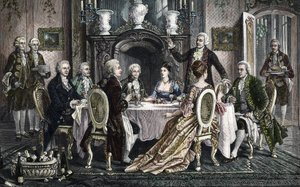 Diner bij Emanuel Schikaneder thuis voor Wolfgang Amadeus Mozart door August (after) Borckmann