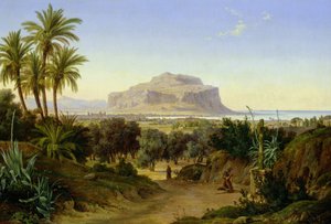 Duits: Blick auf Palermo mit Monte Pellegrino Uitzicht op Palermo met de berg Pellegrino