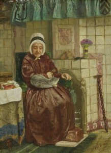 Oude Vrouw bij de Open Haard