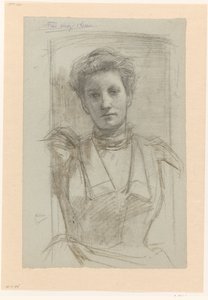 Portret van een vrouw, ten halven lijve door August Allebe