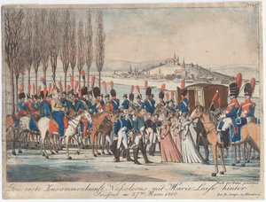 Napoleon introduceert keizerin Marie-Luise aan zijn familie buiten paviljoen bij Soissons door August Friedrich Andreas Campe