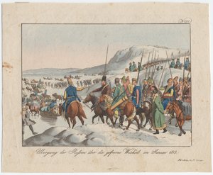 Het Russische leger steekt de Wisła over in januari 1813, ca. 1815
