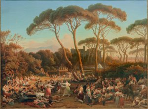 Romeins volksfeest in het park van Villa Borghese door August Lucas