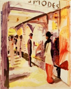 Een winkelstraat onder arcades