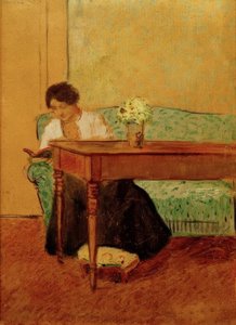 Elisabeth op groene bank, lezend door August Macke