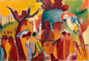 De kleine dierentuin in bruin en geel door August Macke