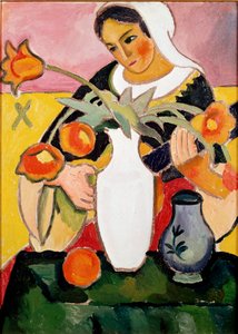 Luitspeler Schilderij door August Macke (1887-1914) 1910