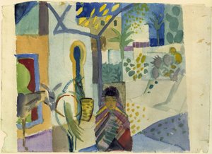 Meisje met paard en ezel door August Macke