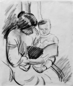 Moeder met kind, lezend (Elisabeth en Walterchen) door August Macke