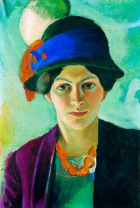Portret van de vrouw van de kunstenaar met een hoed door August Macke