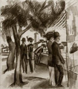 Wandelaars onder bomen door August Macke