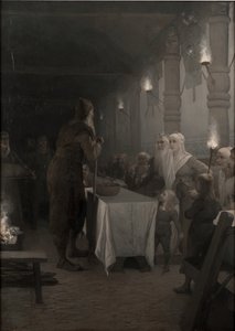 Frithiof komt bij koning Ring (uit de sage van Frithiof) door August Malmström