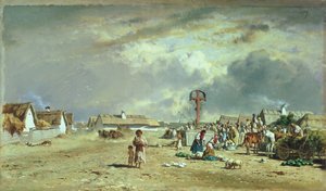 De Markt in Szolnol, Hongarije door August Xaver Karl von Pettenkofen