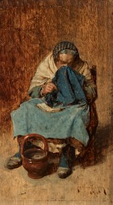 Oude Venetiaanse vrouw, zich snuitend
