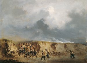 Oostenrijkse soldaten steken een doorwaadbare plaats over