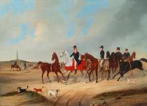 Ruiterkavalkade met honden door August von Rentzell
