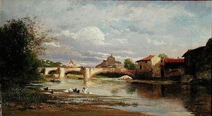 Brug met eenden, 1872 door Auguste Allonge