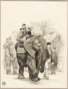 Olifant met ruiters in Jardin des Plantes, Parijs