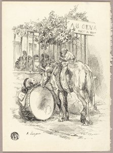 Paard met aap op rug door Auguste Andre Lancon