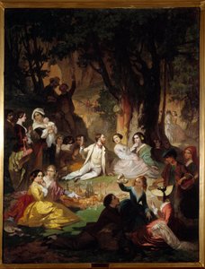 Proeverij Champetre. Scène van een picknick in de burgerlijke samenleving door Auguste Barthelemy Glaize