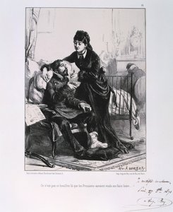 Een vrouw die een gewonde soldaat soep geeft, Beleg van Parijs, Frans-Duitse Oorlog, 1870-1871 door Auguste Bry