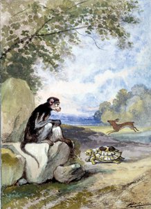 Illustratie van de fabel De haas en de schildpad door Jean de La Fontaine door Auguste Delierre