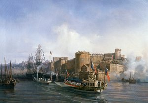 Bezoek van Napoleon III in Brest, de boot van de keizer komt de haven binnen op 11 augustus