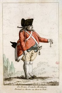 De dappere Slice Mountain draagt zijn horloge op Piety Mountain. In "Kostuums uit de tijd van de Revolutie 1790-1793". Kleurrijke wateren van Mr. Guillaumot Jr. door Auguste Etienne fils Guillaumot