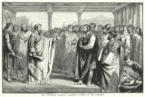 De keizer Marcus Aurelius komt om onderwezen te worden