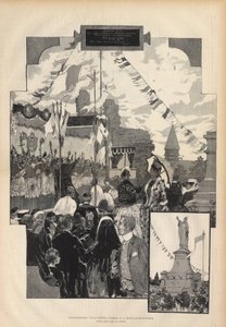 Inhuldiging van het standbeeld van Paus Urbanus II in CHATILLON-SUR-MARNE op 21 juli 1887. Tekening naar de natuur door Auguste Francois Marie Gorguet (1862-1927), in Parijs illustere van 1887.