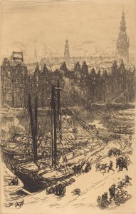 Amsterdam gezien vanaf Victoria Hotel door Auguste Lepere