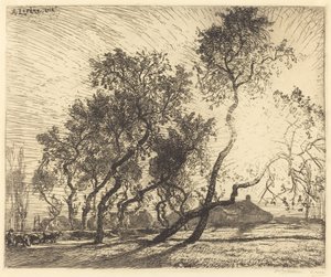De boerderij met Hollandse populieren door Auguste Lepere