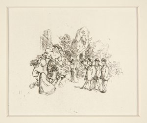Dame rijdend op koe, andere figuren en olifant door Auguste Lepere