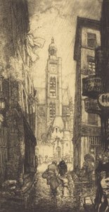 Rue de la Montagne-Sainte-Genevieve, Parijs, 1906 door Auguste Lepere