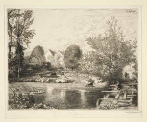 Oude voetbrug, oevers van de kleine Morin door Auguste Lepere