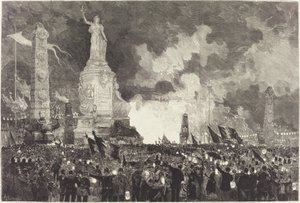 14 Juli. Verlichting van het Place de la République door Auguste Lepère after Henri Louis Scott