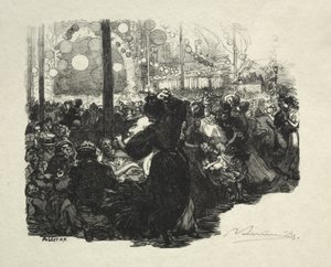 14 juli, Rue de Belleville, 10 uur door Auguste Louis Lepère